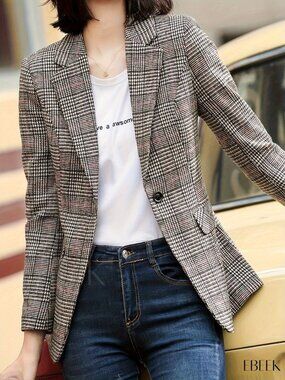 GAP Plaid Blazer Jacket Womens Size 4 Gray Black One-Button Single Breasted